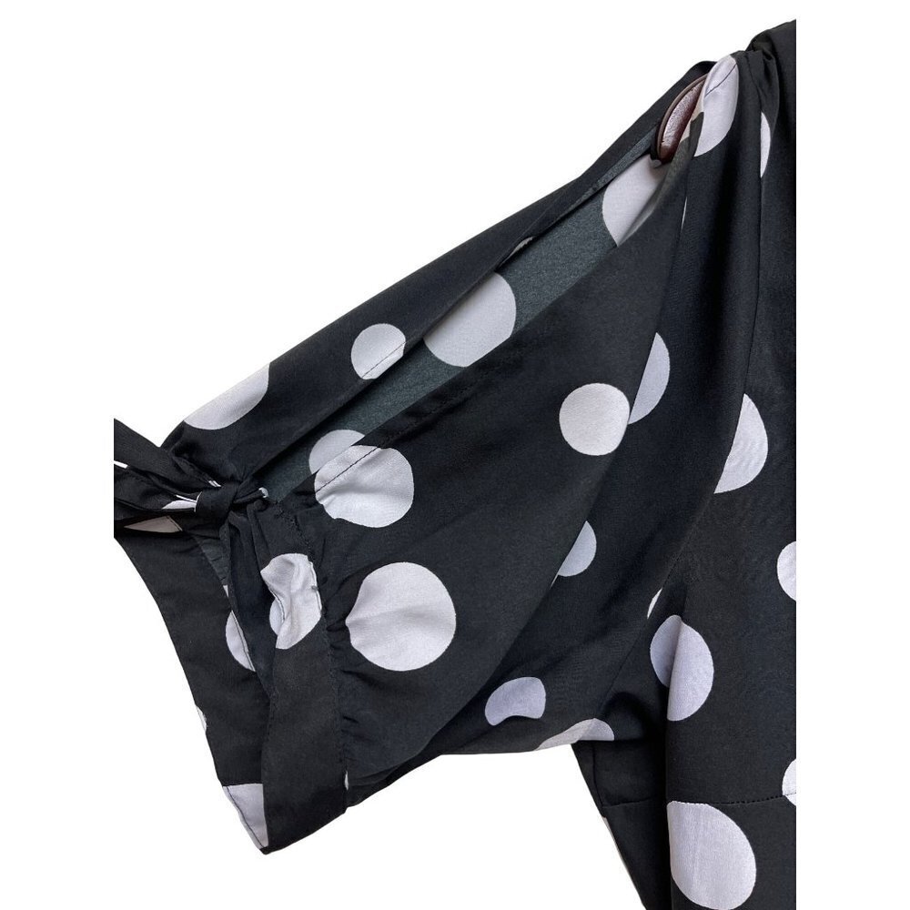 Ashley Stewart Black White Polka Dot Wrap Dress Short Sleeve Women's Size 16 - Picture 3 of 8